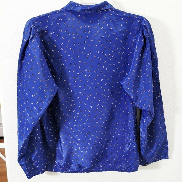 Vintage 80s Blouse Pleated Ruffle Button Up Top Blue  Size Medium Retro - Picture 6 of 9